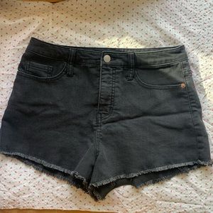 Black raw hem denim shorts